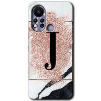 İnfinix Hot 11s Kılıf HD Desen Baskılı Arka Kapak - Pembe Mermer Desenli J Harfi