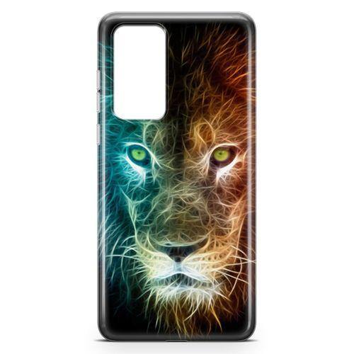 Huawei P40 Kılıf Neon Aslan Arka Kapak Koruma Desenli Full Koruyucu