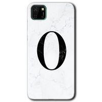 Potkal Hediye Fabrikası Huawei Y5P Kılıf HD Desen Baskılı Arka Kapak - Beyaz Mermer Desenli O Harfi