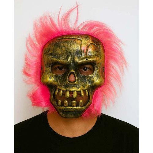 Wild Skull - Bakır Kafatası Pembe Saçlı İskelet Maske