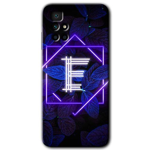 Xiaomi Redmi 10 Kılıf HD Desen Baskılı Arka Kapak + Temperli Cam - Dark Neon Yaprak E Harfi