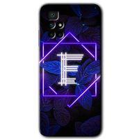 Xiaomi Redmi 10 Kılıf HD Desen Baskılı Arka Kapak + Temperli Cam - Dark Neon Yaprak E Harfi