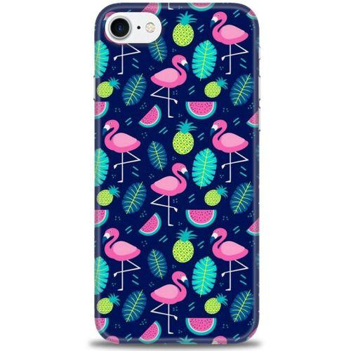 iPhone 7 Kılıf HD Baskılı Kılıf - Flamingo Ananas + Tam Ekran Koruyucu