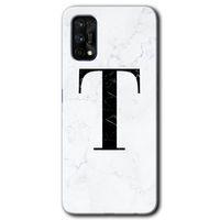 MRCİLETİSİM Realme 7 Pro Kılıf Baskılı Kapak - Beyaz Mermer Desenli T Harfi + 5D Tam Kaplayan Cam