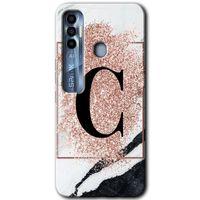 Tecno Spark 7 Pro HD Baskılı Kılıf + 9D Tam Ekran Koruyucu - Pembe Mermer Desenli C Harfi