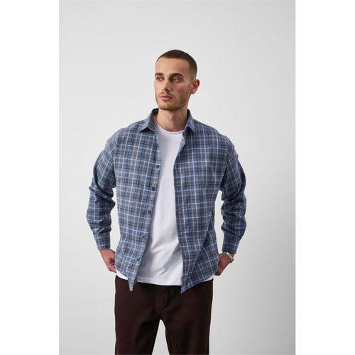 Carol Relaxed Fit Pamuklu Çizgili Flanel Erkek Gömlek - Mavi