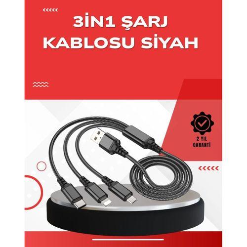 Dayanıklı Metal Başlıklı 3’ü 1 Arada Şarj Kablosu – Tüm Cihazlarla Uyumlu