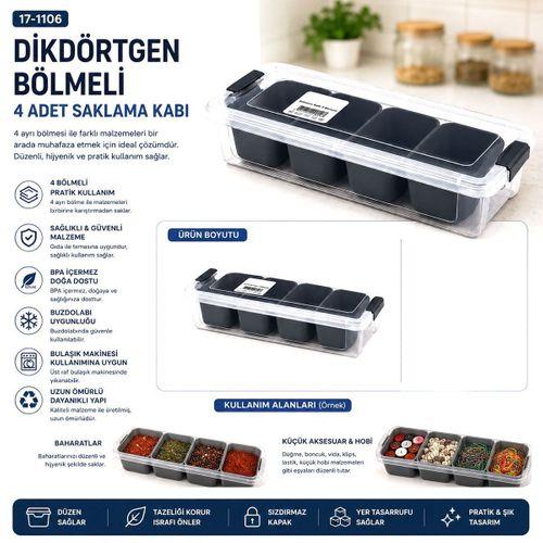 Dikdörtgen Bölmeli Saklama Kabı 35x7 cm Şeffaf Kutu Siyah Bölme