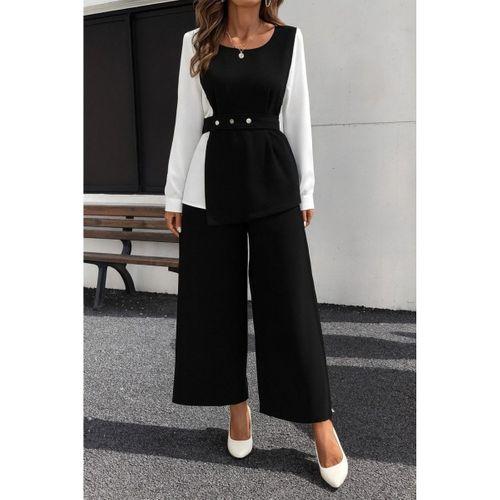 Kadın Uzun Kollu Açık Yakalı çift Renkli Kemerli Ithal Krep Ikili Takım