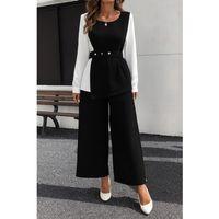 Kadın Uzun Kollu Açık Yakalı çift Renkli Kemerli Ithal Krep Ikili Takım