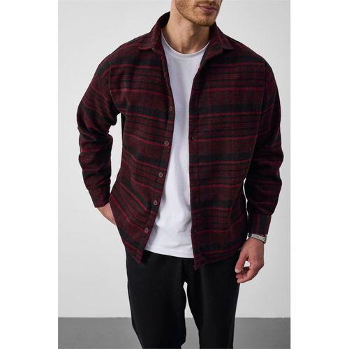 Brandon Relaxed Fit Pamuklu Geniş Çizgili Oduncu Erkek Gömlek - Bordo
