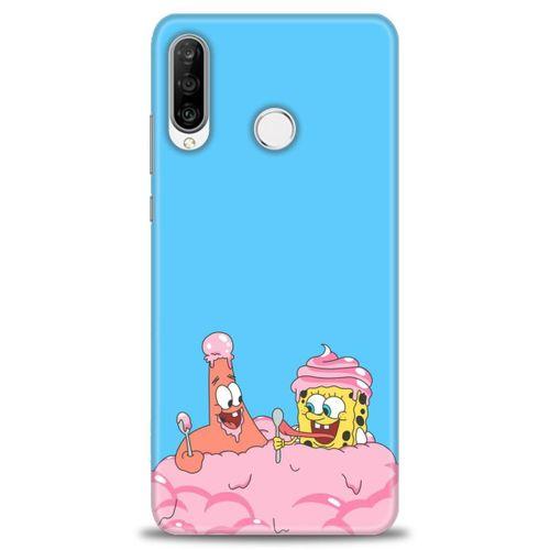 Huawei P30 Lite Kılıf HD Baskılı Kılıf - SpongeBob + Tam Ekran Koruyucu