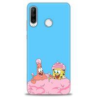 Huawei P30 Lite Kılıf HD Baskılı Kılıf - SpongeBob + Tam Ekran Koruyucu