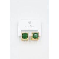 Kare Taşlı Küpe - Yeşil