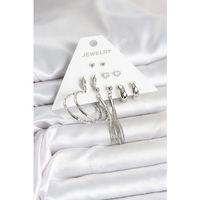 Gümüş Renk Pirinç 6 Çiftli Kadın Küpe Seti