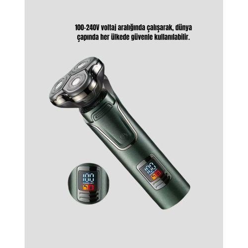 3d Akıllı Kesim Teknolojili Şarjlı Tıraş Seti – 3 Başlıklı, Paslanmaz Çelik Bıçaklı