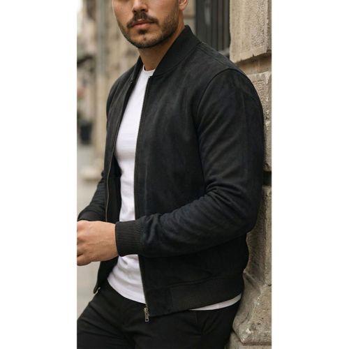 Erkek önden Fermuarlı Içi Astarlı Süet Ceket