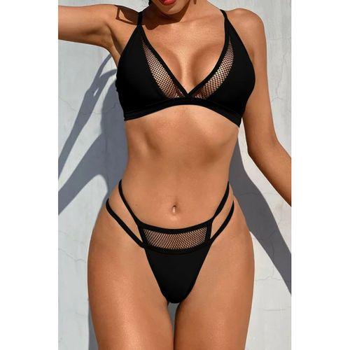 Kadın Siyah File Detaylı Özel Bikini Takımı