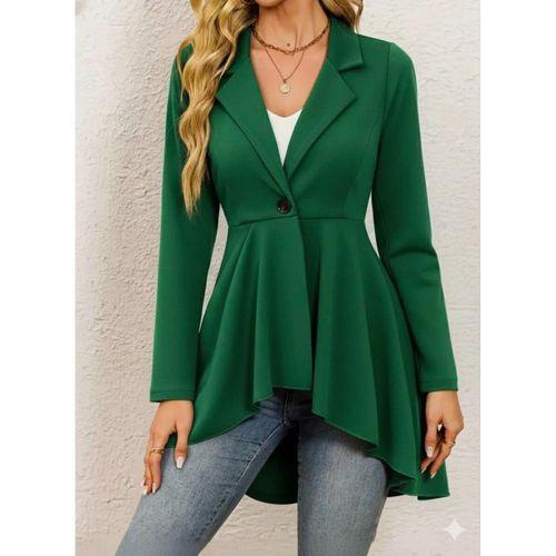 Kadın Uzun Kollu Yakalı önden Düğmeli Uzun Atlas Blazer Ceket