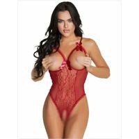 Fantezi Özel Ağları Açık Kırmızı Fiyonklu Gecelik İç Giyim