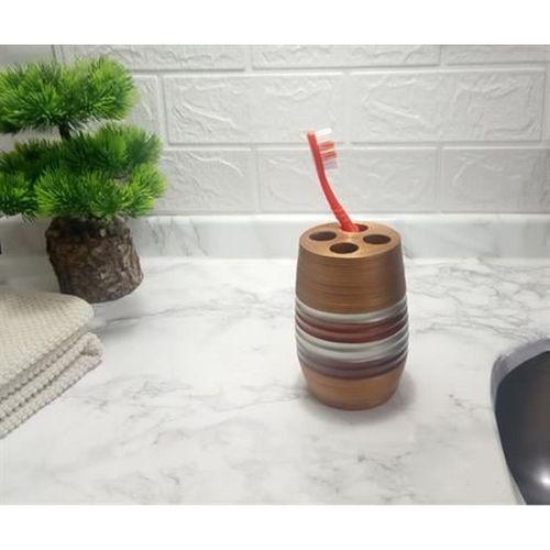 2 Adet Diş Fırçalık Metalik Kahve Poliresin 6X6X12Cm Banyo Seti