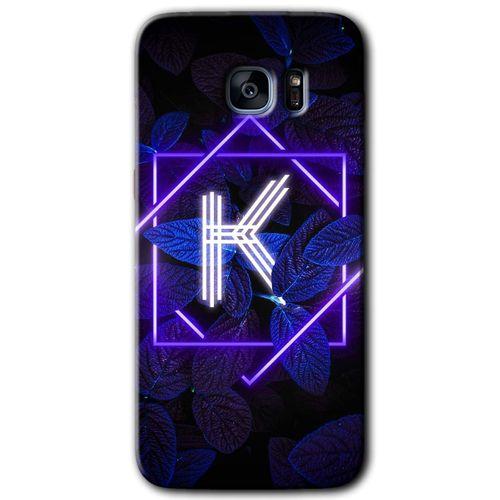 Samsung Galaxy S7 Edge HD Baskılı Kılıf + 9D Tam Ekran Koruyucu - Dark Neon Yaprak K Harfi