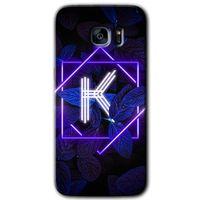 Samsung Galaxy S7 Edge HD Baskılı Kılıf + 9D Tam Ekran Koruyucu - Dark Neon Yaprak K Harfi