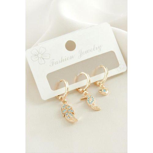 3 Adet Yaprak Zirkon Taşlı Küpe