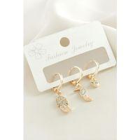 3 Adet Yaprak Zirkon Taşlı Küpe