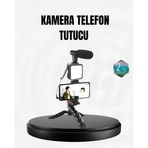 Profesyonel Vlog Çekim Kiti Led Işıklı Tripod Mikrofonlu Telefon Seti