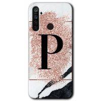 Realme 6i Kılıf HD Desen Baskılı Arka Kapak - Pembe Mermer Desenli P Harfi