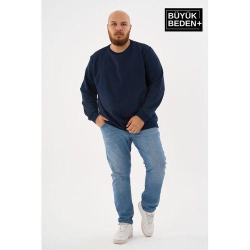 Erkek Büyük Beden Bisiklet Yaka ince Sweatshirt SPR24BSW56