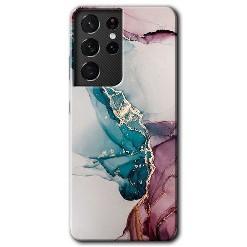 MRCİLETİSİM Samsung Galaxy S21 Ultra Kılıf HD Desen Baskılı Arka Kapak + Temperli Cam - Liquid Mermer