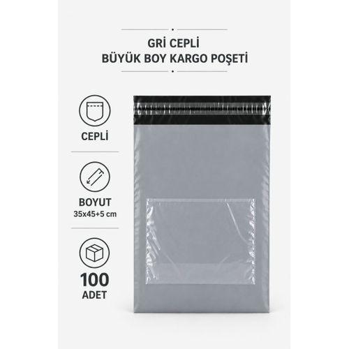 Gri Cepli Büyük Boy Kargo Poşeti 35x45+5 Cm 100 Adet