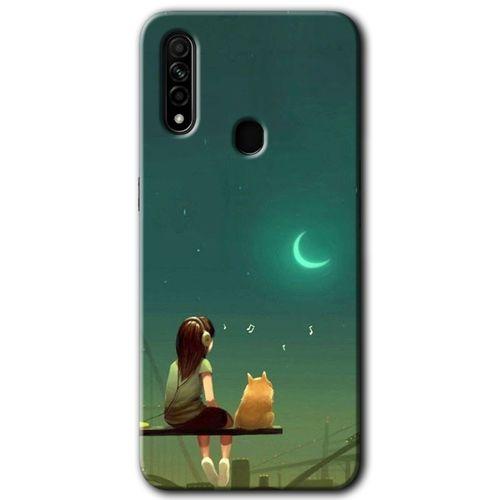 MRCİLETİSİM Oppo A31 Kılıf Kapak - Kedili Kız +Hayalet Ekran Yandan Gözükmez