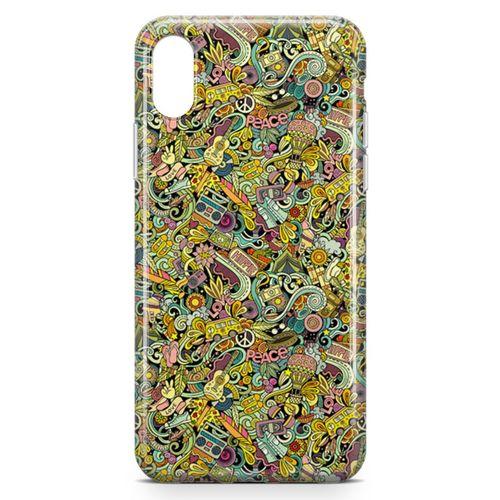 Apple iPhone X Kılıf Hippie Doodle Arka Kapak Koruma Desenli Full Koruyucu