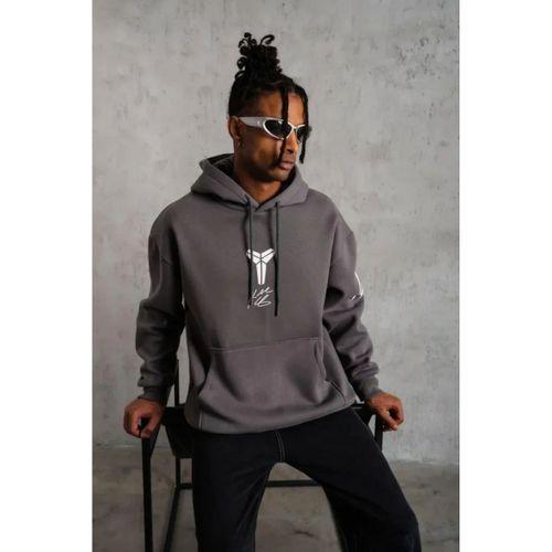 Erkek Baskılı Kapüşonlu Sweat - Gri