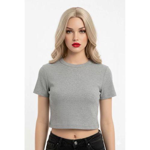 Crop Kısakollu Body Gri Renk