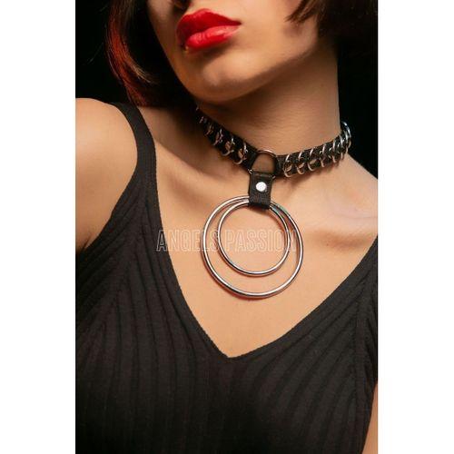Şık Elastik Choker - Halka Detaylı Lastik Kolye - Şık Lastik Choker Harness - APFT576