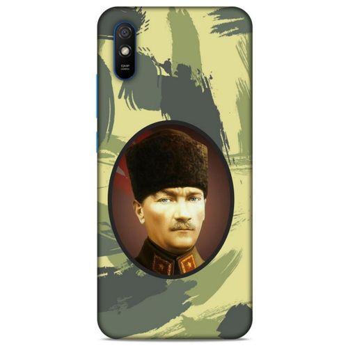 Xiaomi Redmi 9A Kılıf Atatürk (17) Tasarım Kılıf Kamuflaj Koyu Yeşil