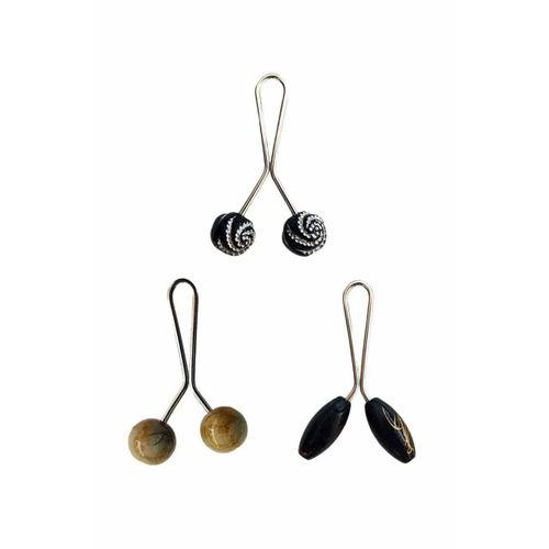 3 Adet Tesettür Eşarp ve Şal Klipsi Hardal Siyah Siyah Desenli