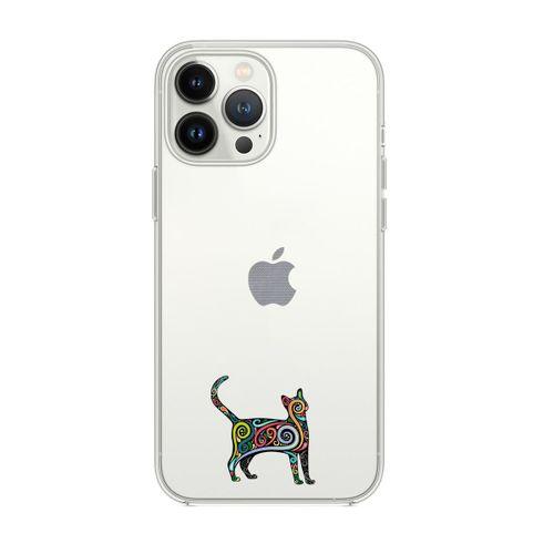 iPhone 14 Pro Max Uyumlu Mandala Cat Desenli Şeffaf Silikonlu Telefon Kılıfı
