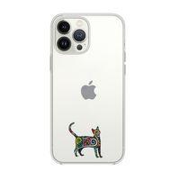 iPhone 14 Pro Max Uyumlu Mandala Cat Desenli Şeffaf Silikonlu Telefon Kılıfı