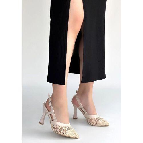 Ceta Bej Cilt Tül Detaylı Topuklu Ayakkabı