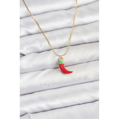 Pirinç Gold Renk Kırmızı Kapya Biber Model Kadın Kolye