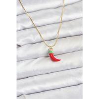 Pirinç Gold Renk Kırmızı Kapya Biber Model Kadın Kolye