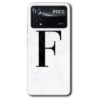 MRCİLETİSİM Poco x4 Pro Kılıf HD Desen Baskılı Arka Kapak + Temperli Cam - Beyaz Mermer Desenli F Harfi