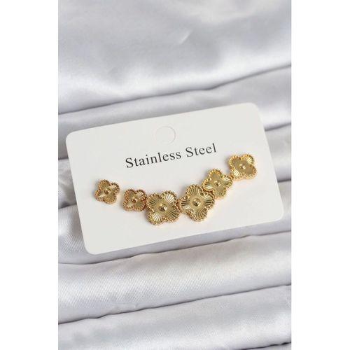 316L Çelik Gold Renk Yonca Küpe Seti