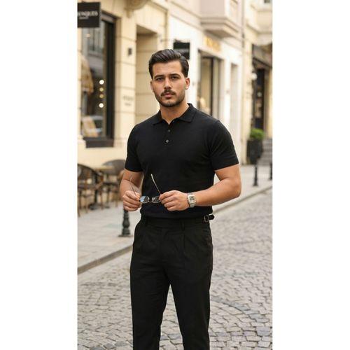 Erkek Düğme Yakalı Kısa Kollu Pamuk Triko Tişört