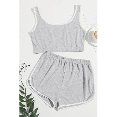 Kadın Gri Askılı Crop Top Ve Şortlu Gecelik Takım